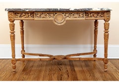 Masterfully Carved Louis XVI Style Marble Top Console Table