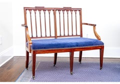 Exceptional Antique Hepplewhite Style Custom Lee Jofa Upholstered Settee, Ca. 18