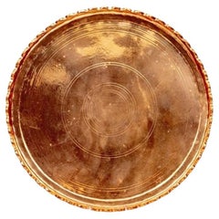 Large Solid Copper Round Tray With Scalloped Edge