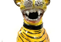 Mid-Century Italian Glazed Terracotta Tiger Statue