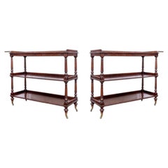 Exceptional Pair Of Three-Tier Mahogany Servers On Castors