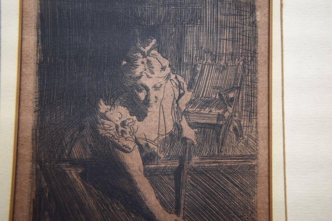 Bookplate Sketch Signed by Artist Anders Zorn In Good Condition In Bridgeport, CT