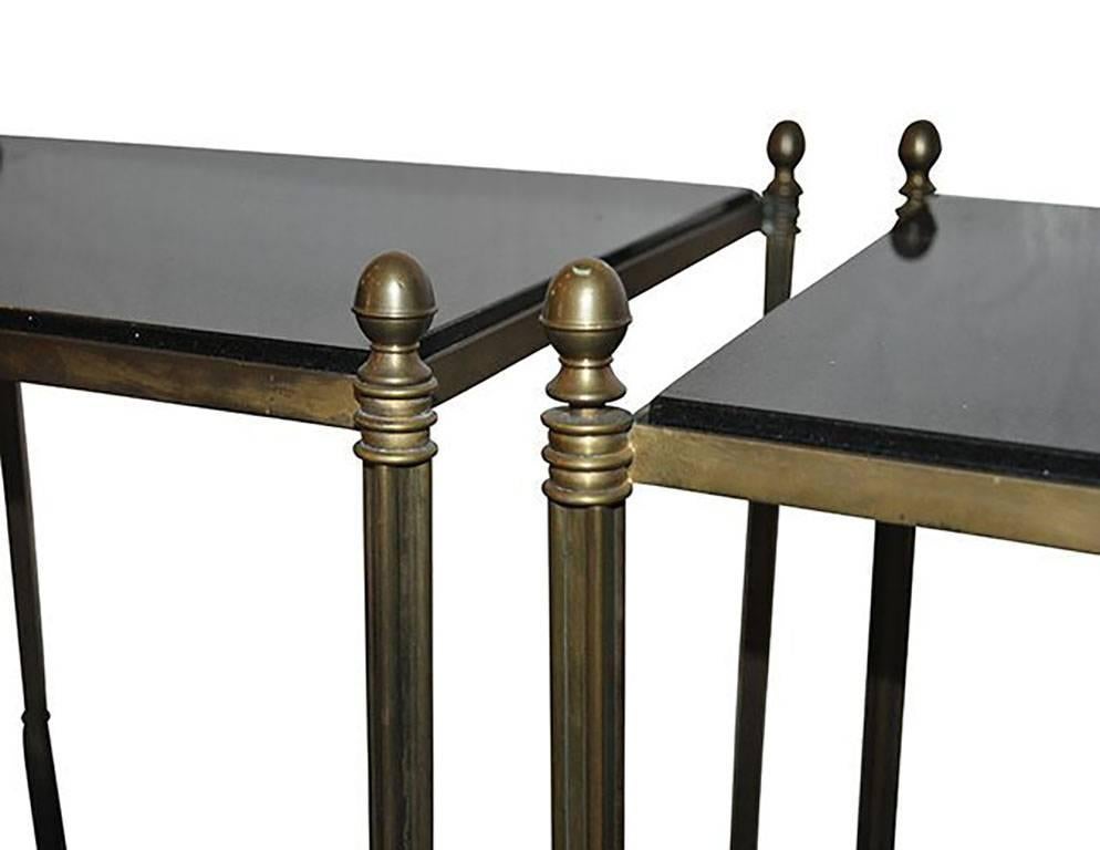 Maison Jansen Style Pair of Neoclassic Two Tiers Bronze and Black Opaline Tables In Good Condition In Bridgeport, CT