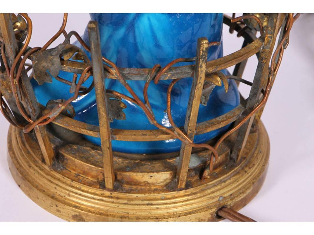 Turquoise Glazed Buddha and Tole Foliate Lamp In Good Condition In Bridgeport, CT