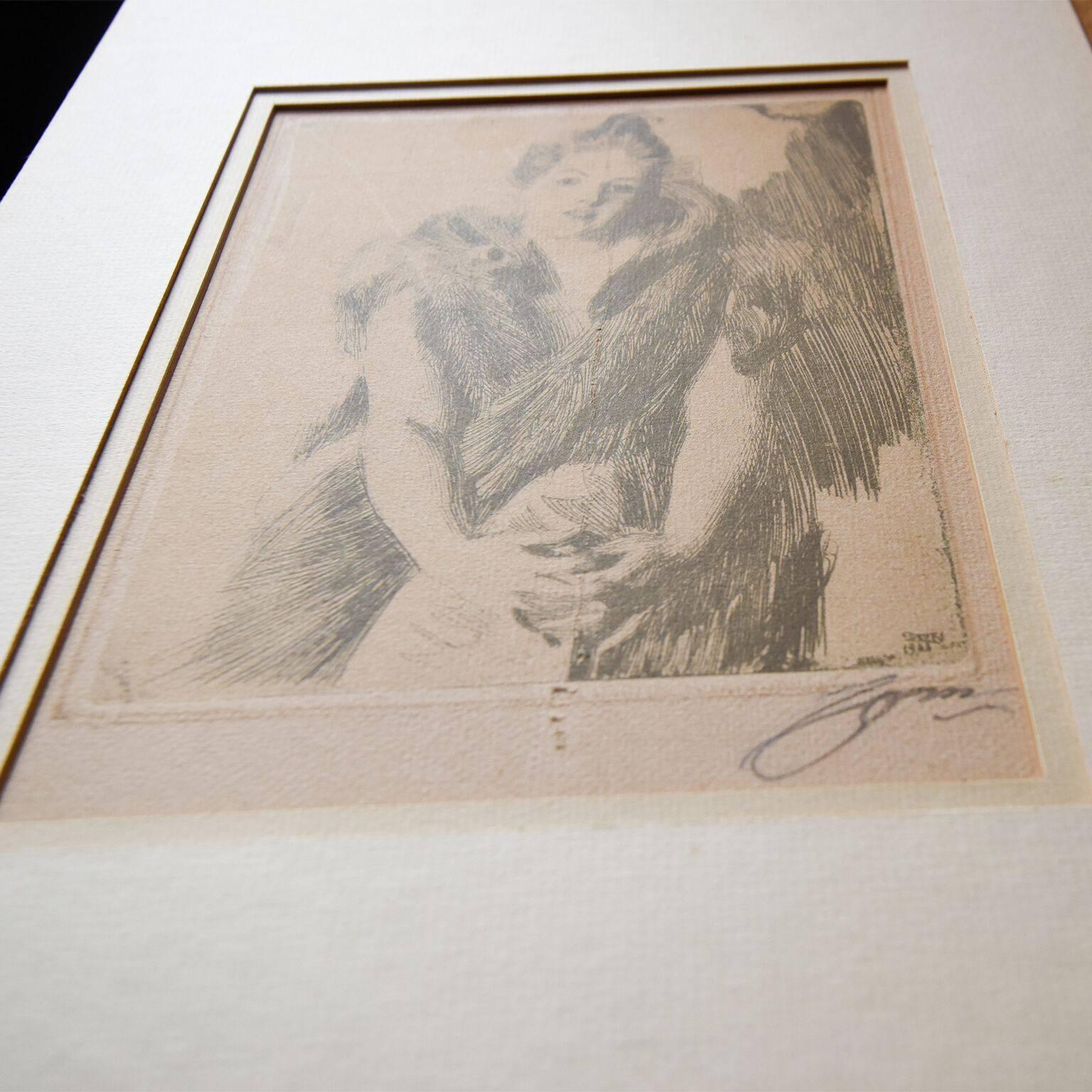 Swedish Bookplate Sketch Signed by Anders Zorn