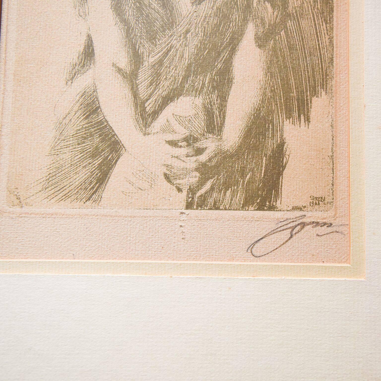 Bookplate Sketch Signed by Anders Zorn In Good Condition In Bridgeport, CT