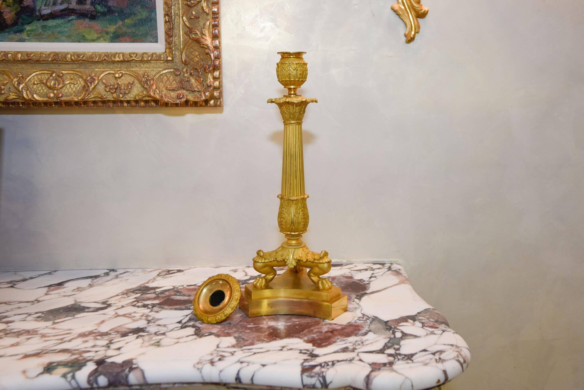Late 19th Century Neoclassical Style Gilt Bronze Ormolu Candlestick Pair
