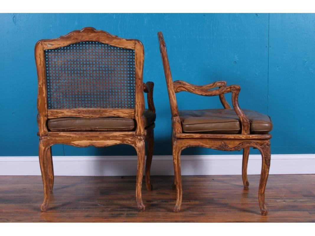19th Century Fine Early Pair of French Fauteuil with Leather Seats