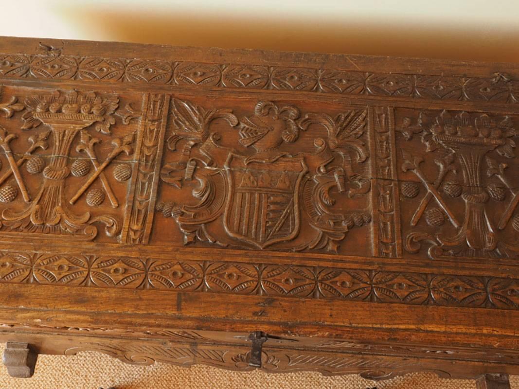 19th Century Antique Heavily Carved Chest in Primitive Style