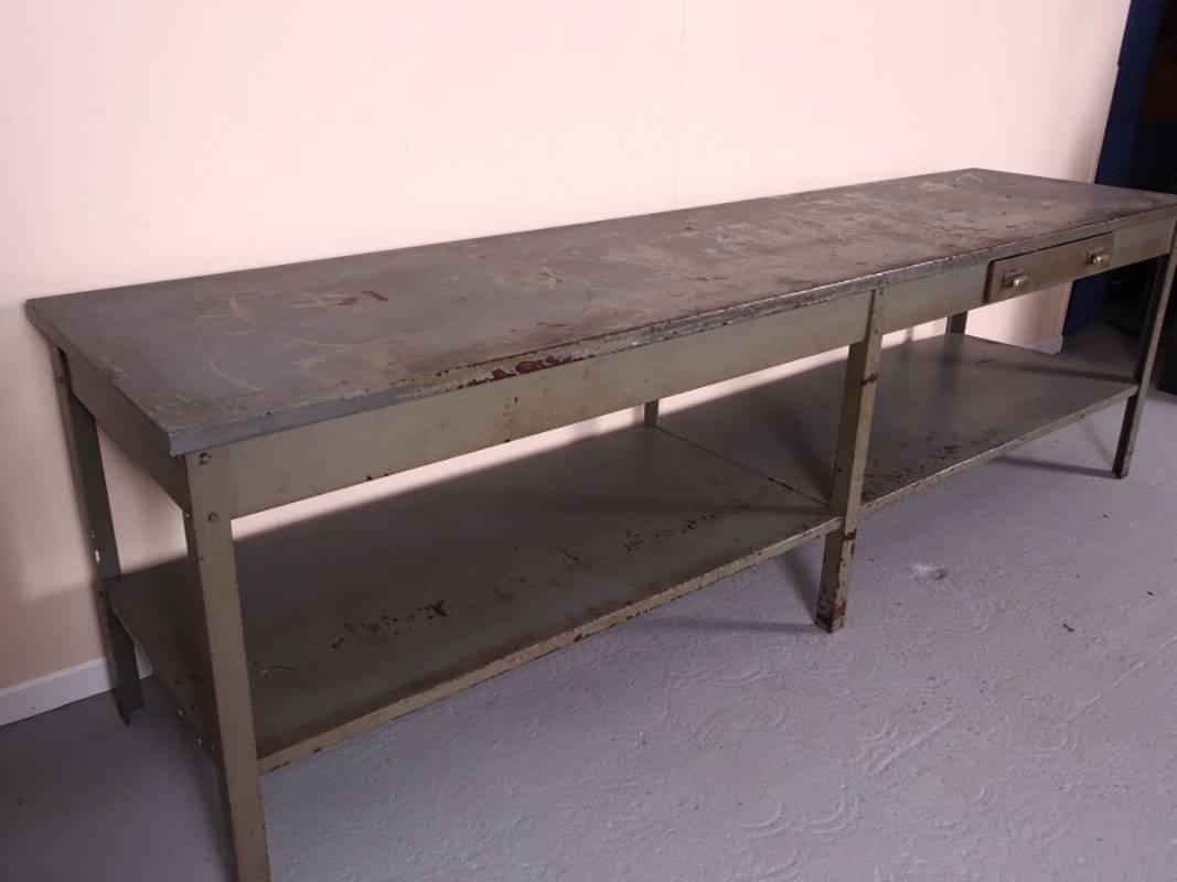 Large Vintage Metal Industrial Work Table 1