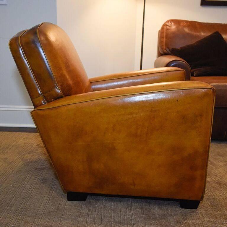 Art Deco French Leather Club Chair In Good Condition In Bridgeport, CT