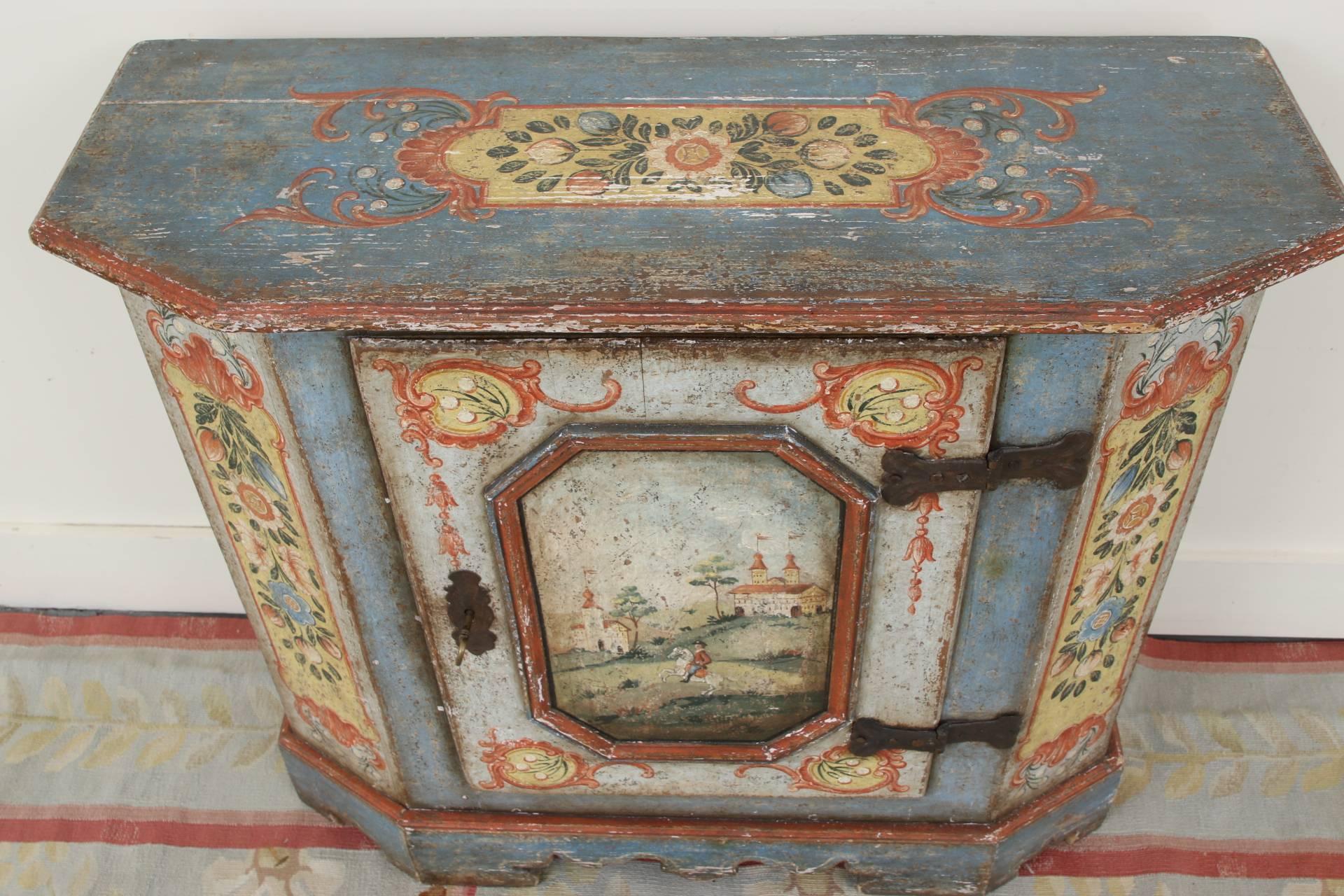 Painted Bavarian or Hungarian Polychrome Paint Decorated Cabinet