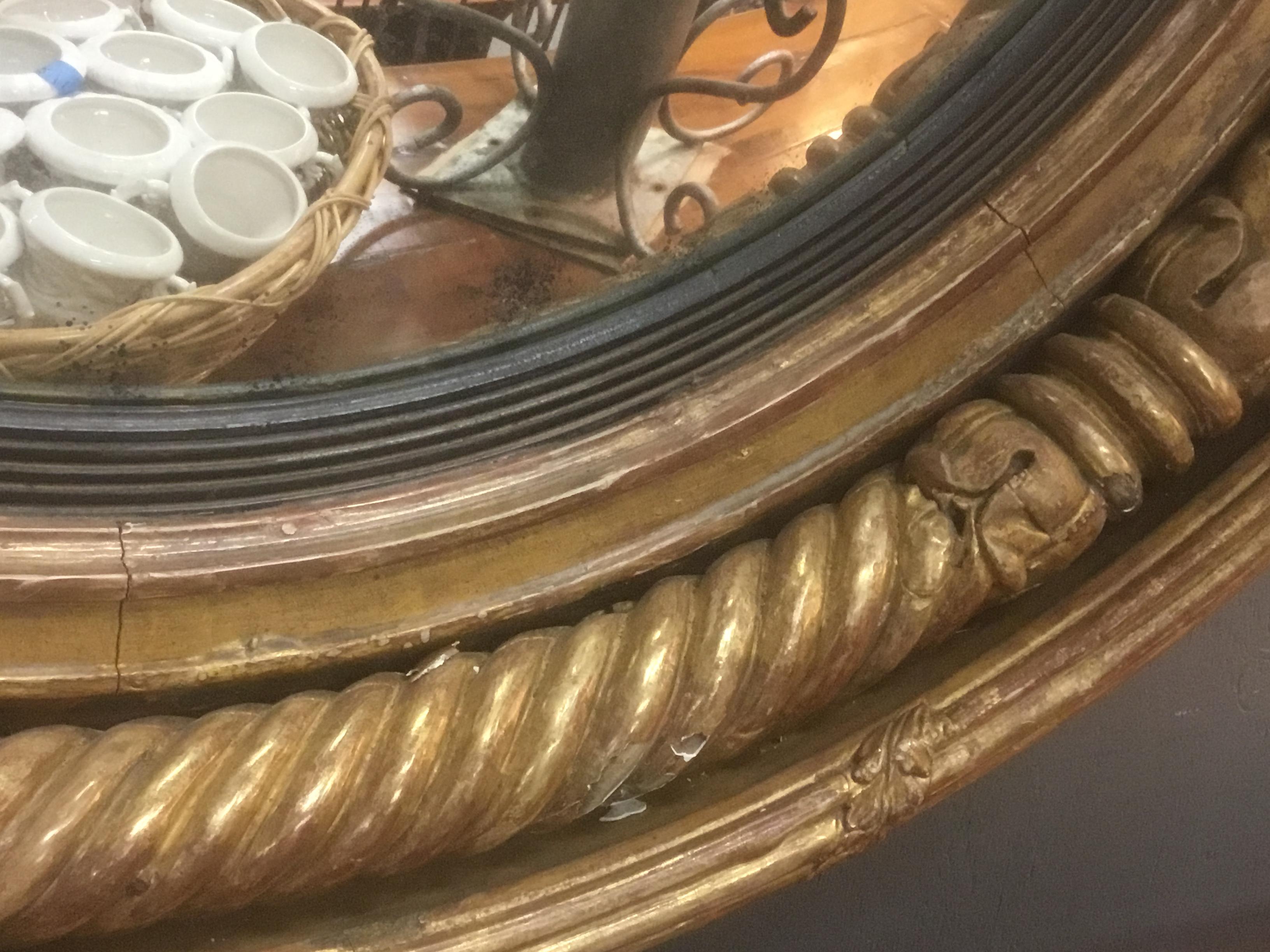 Rare Oversized  Classical Regency Gilt Wood Convex Mirror, circa 1815 4