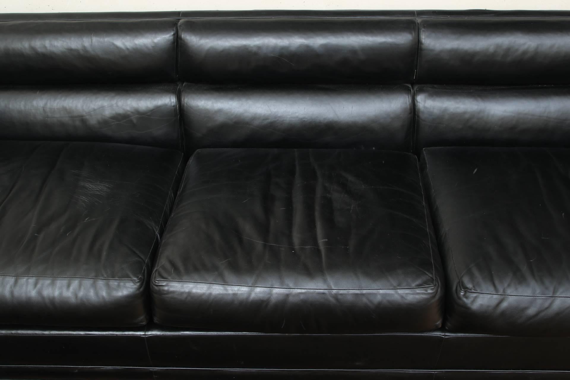 20th Century Dunbar Black Leather Sofa