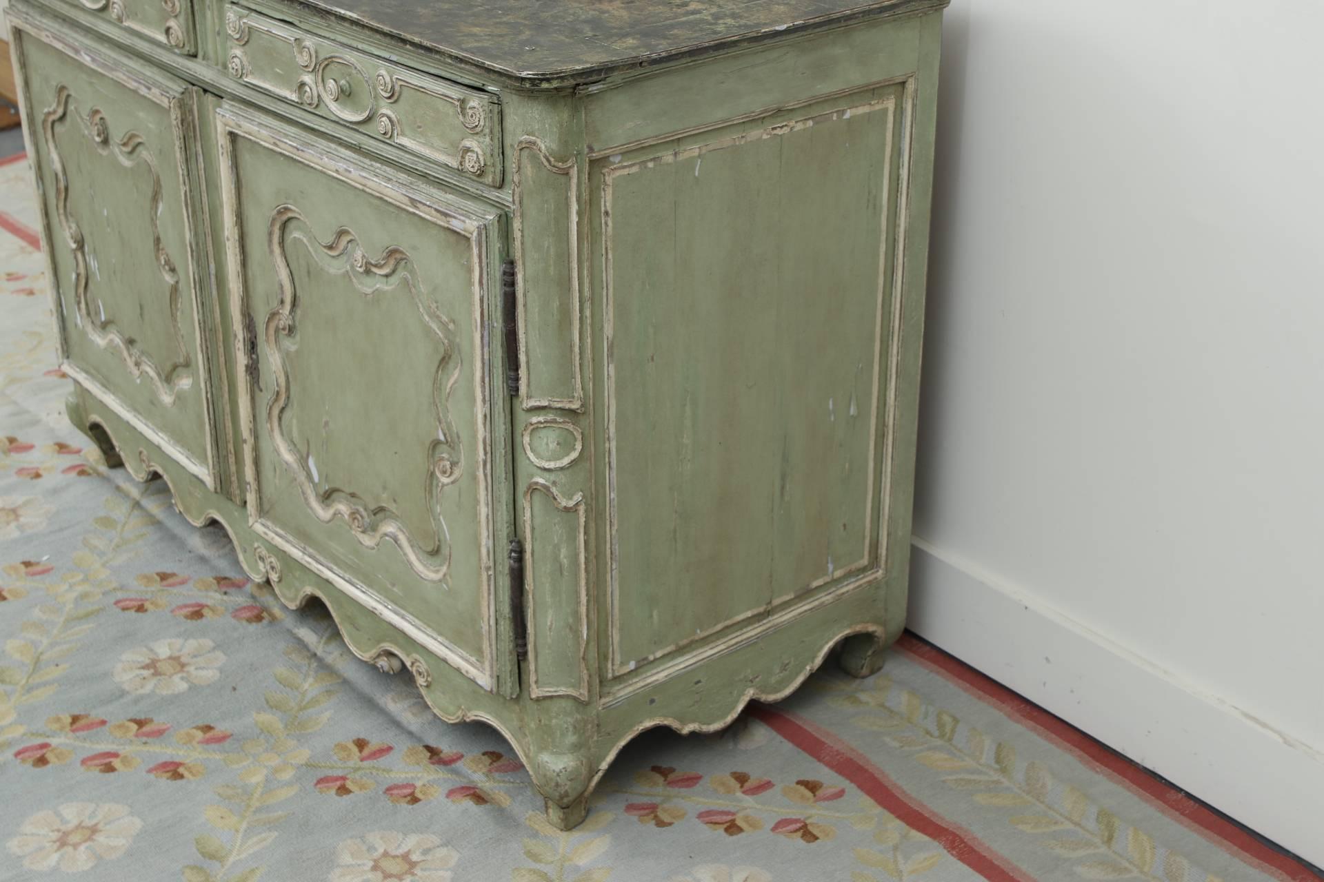 French Provincial Green Paint Decorated Cabinet, Early 19th Century 2