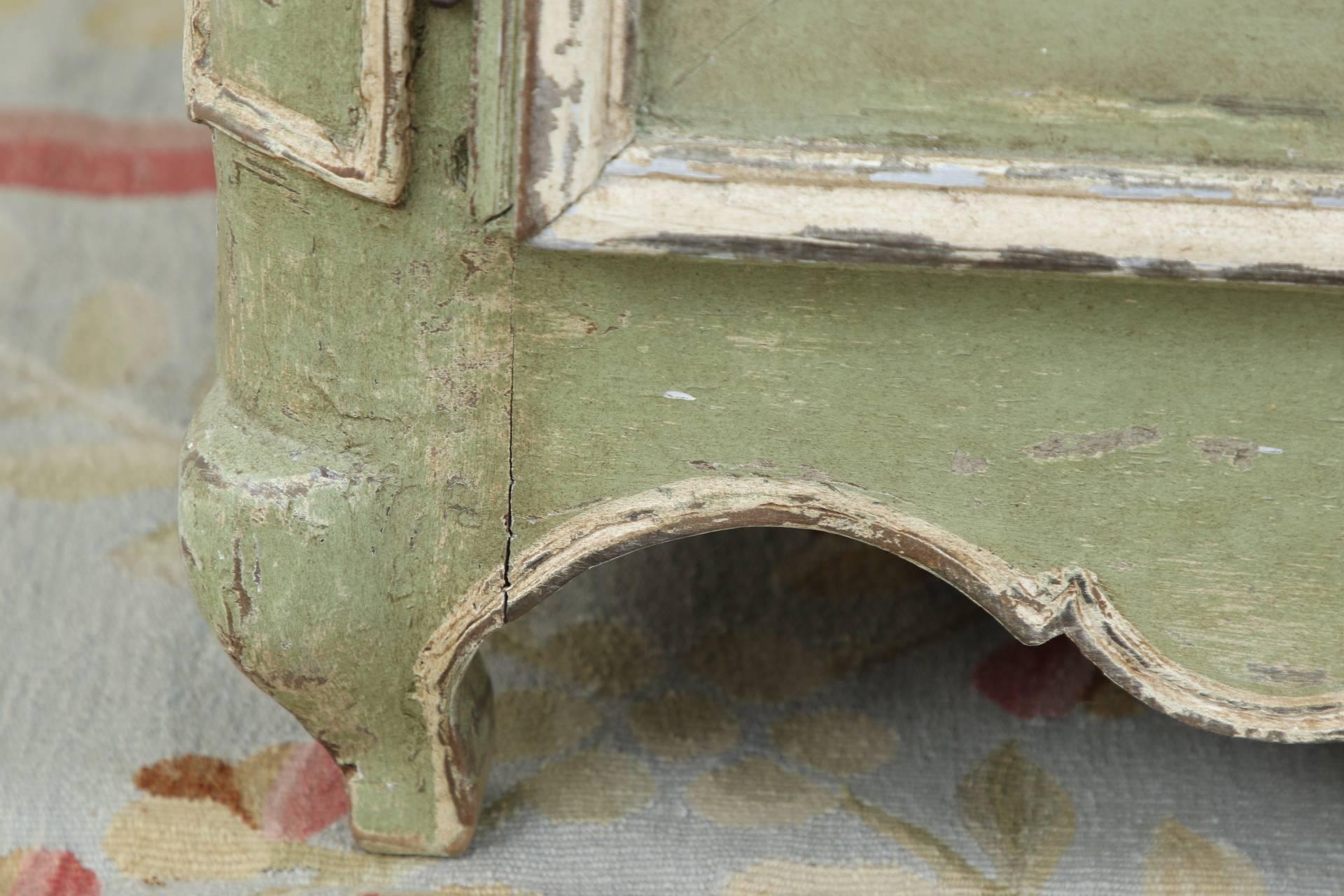 French Provincial Green Paint Decorated Cabinet, Early 19th Century In Good Condition In Bridgeport, CT