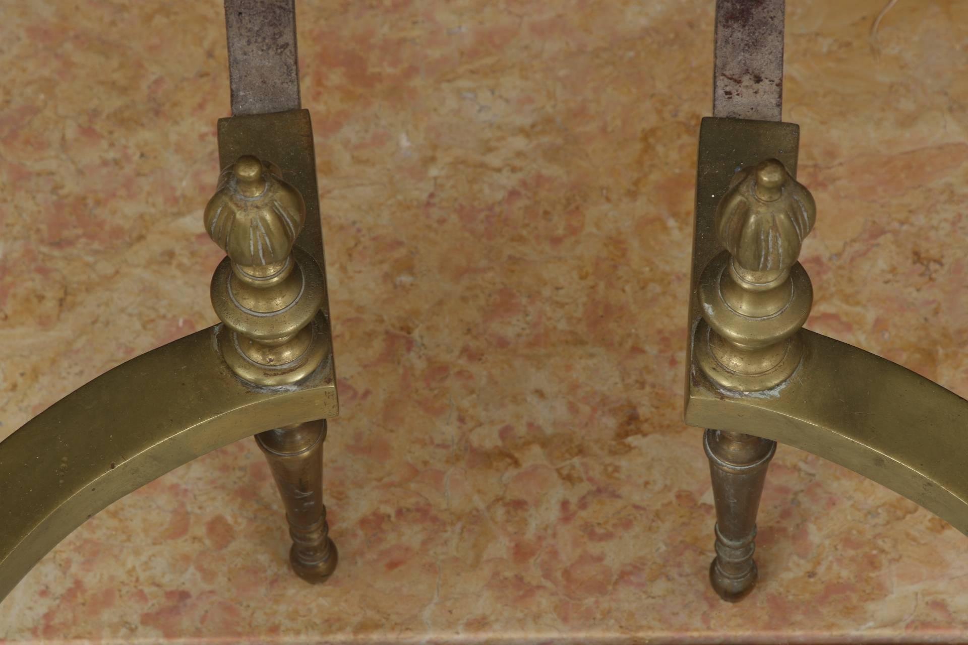 19th Century Pair of Massive Baroque Style Solid Brass Andirons