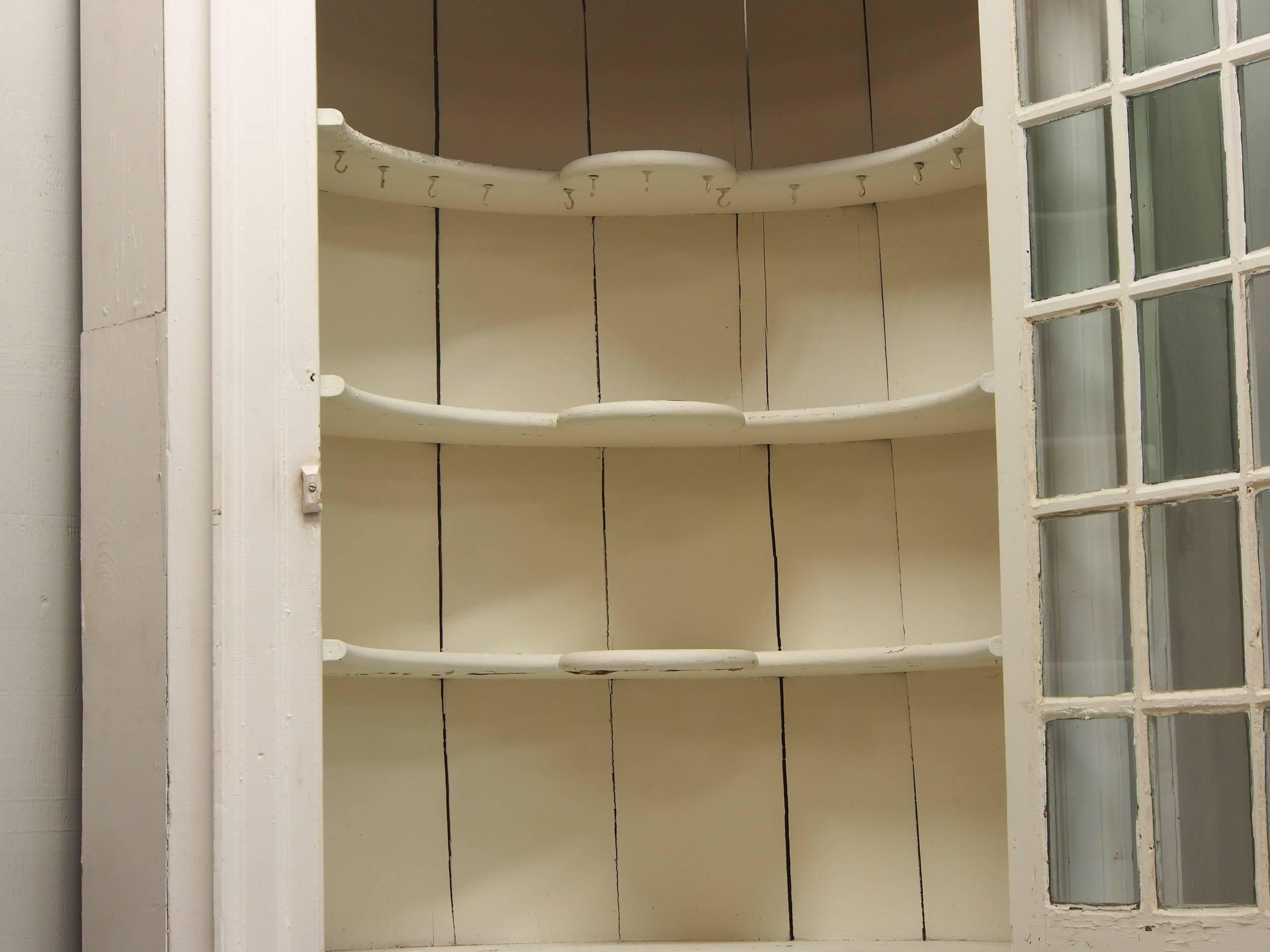 Wood Vintage Shabby Chic White Painted Corner Cabinet