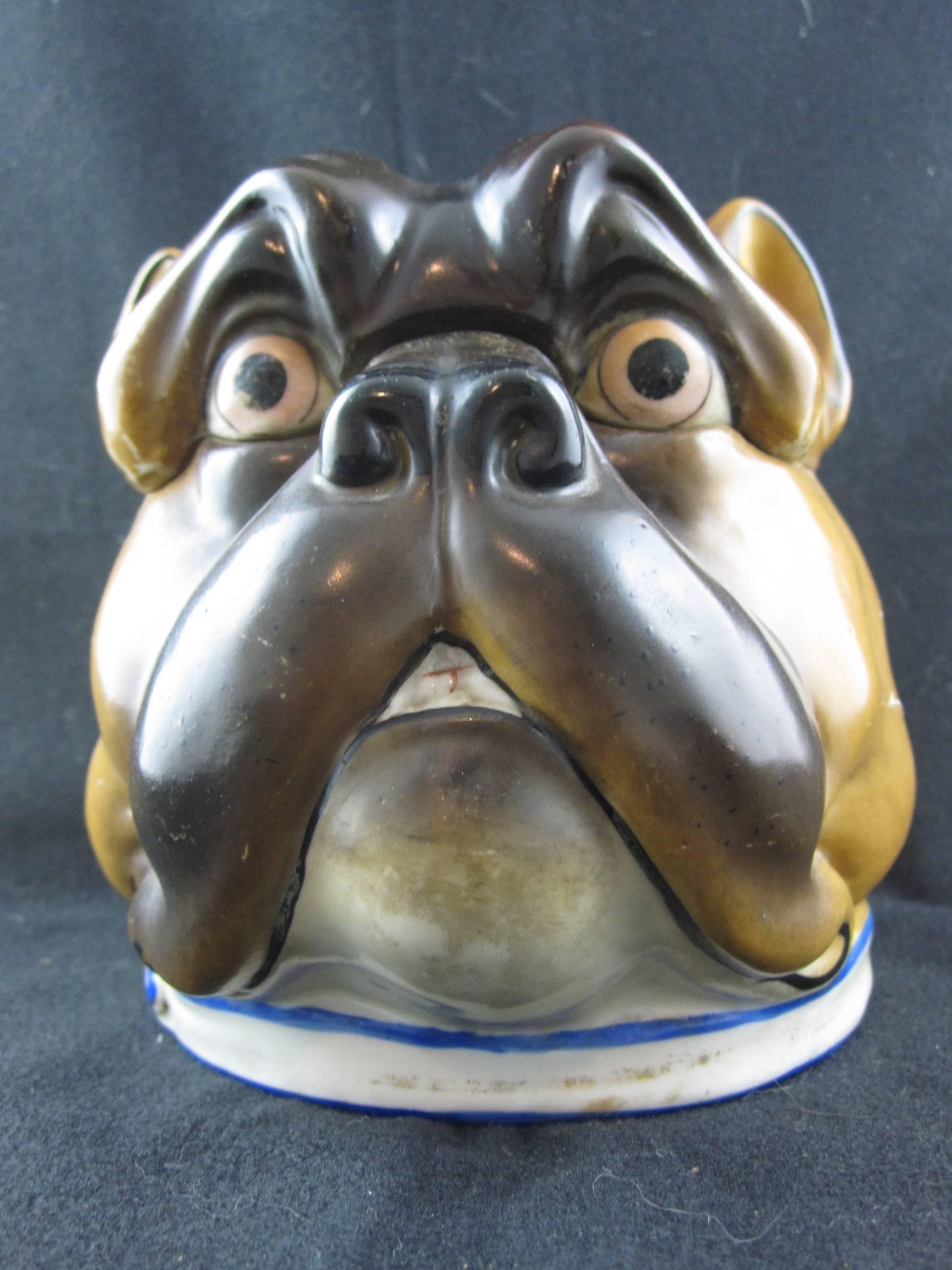 Victorian 19th Century Staffordshire English Bulldog Covered Jar or Humidor