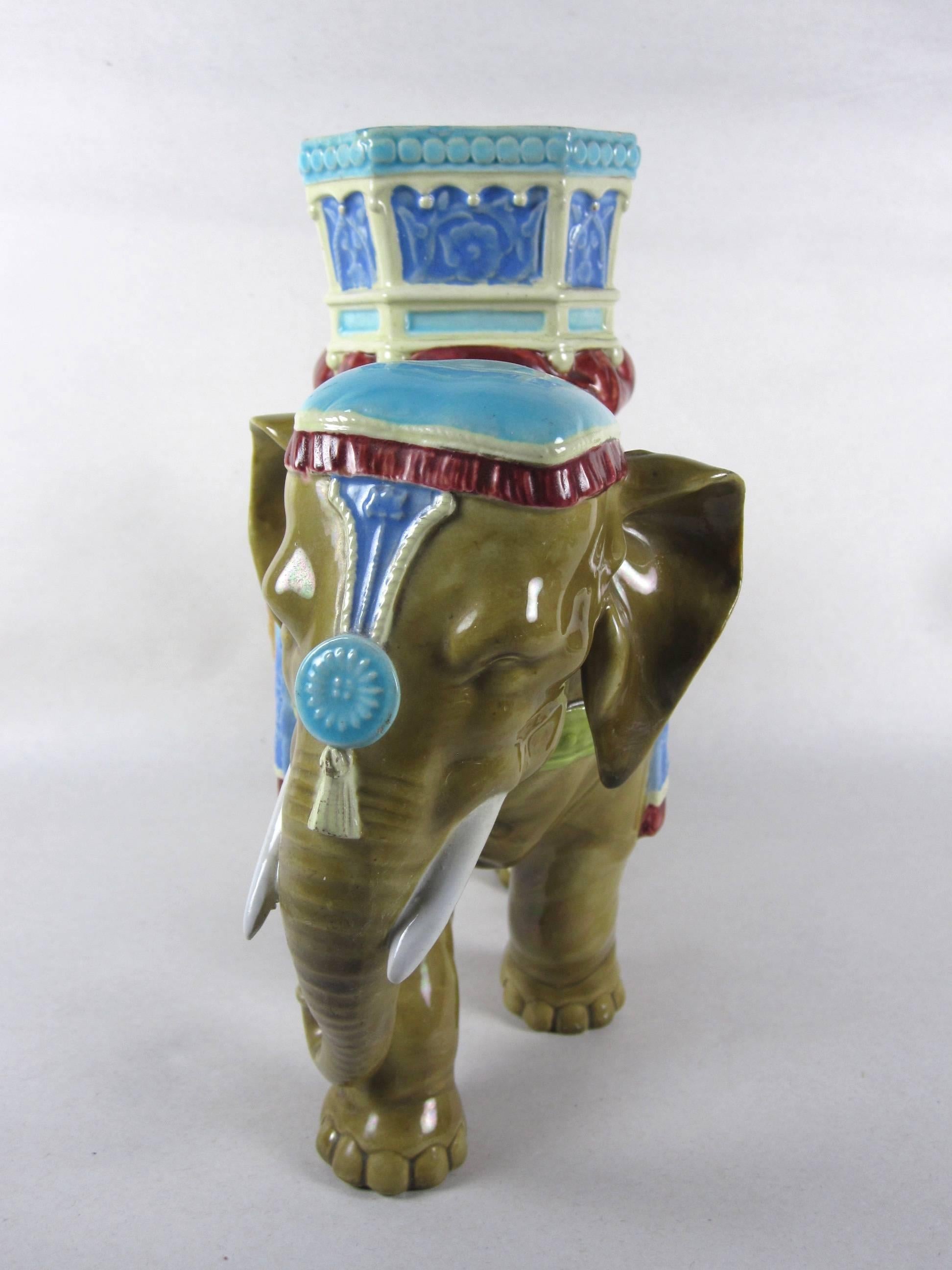 Victorian Royal Worcester Hadley Majolica Ceremonial Elephant Vase, circa 1865