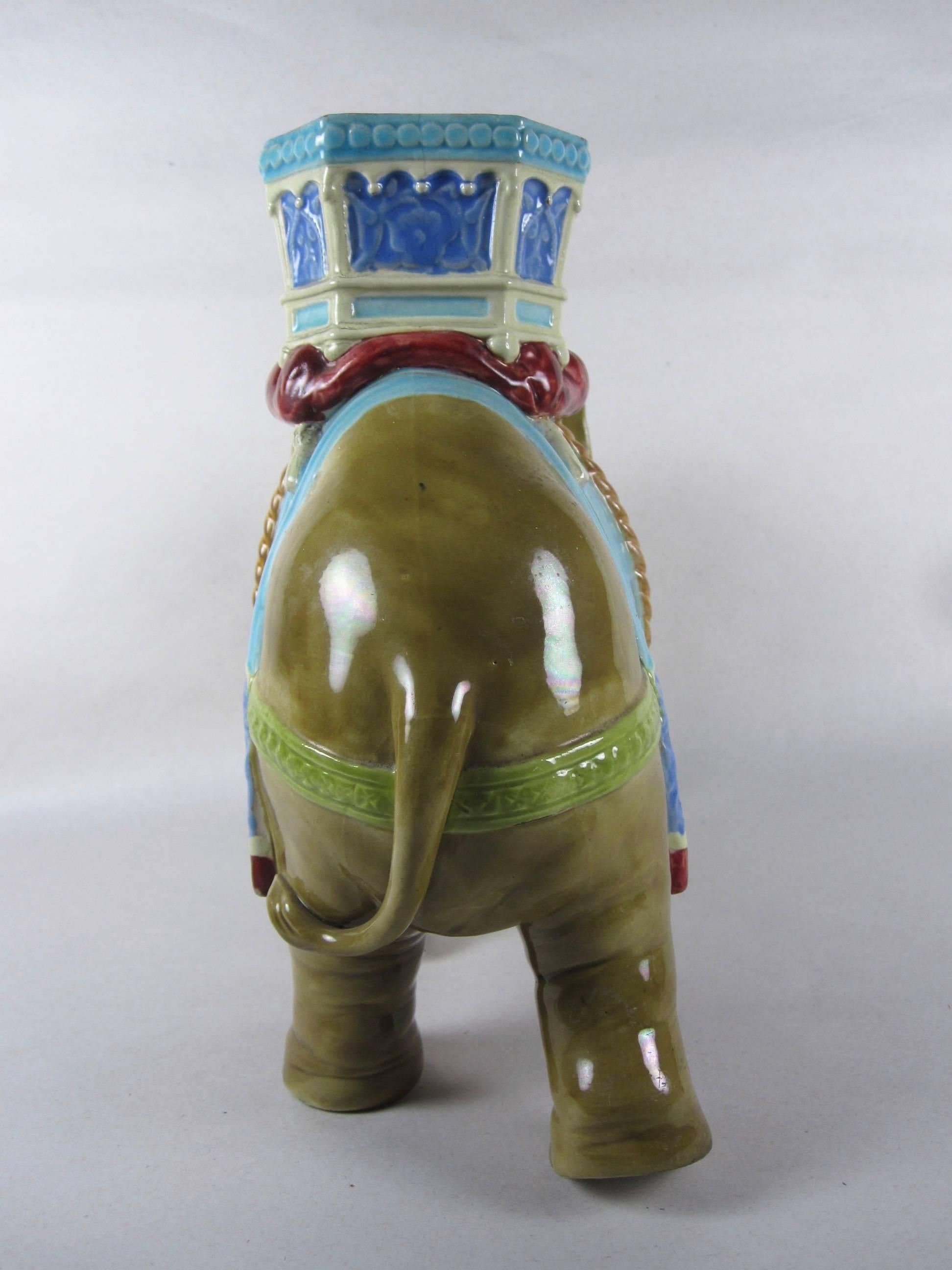 English Royal Worcester Hadley Majolica Ceremonial Elephant Vase, circa 1865
