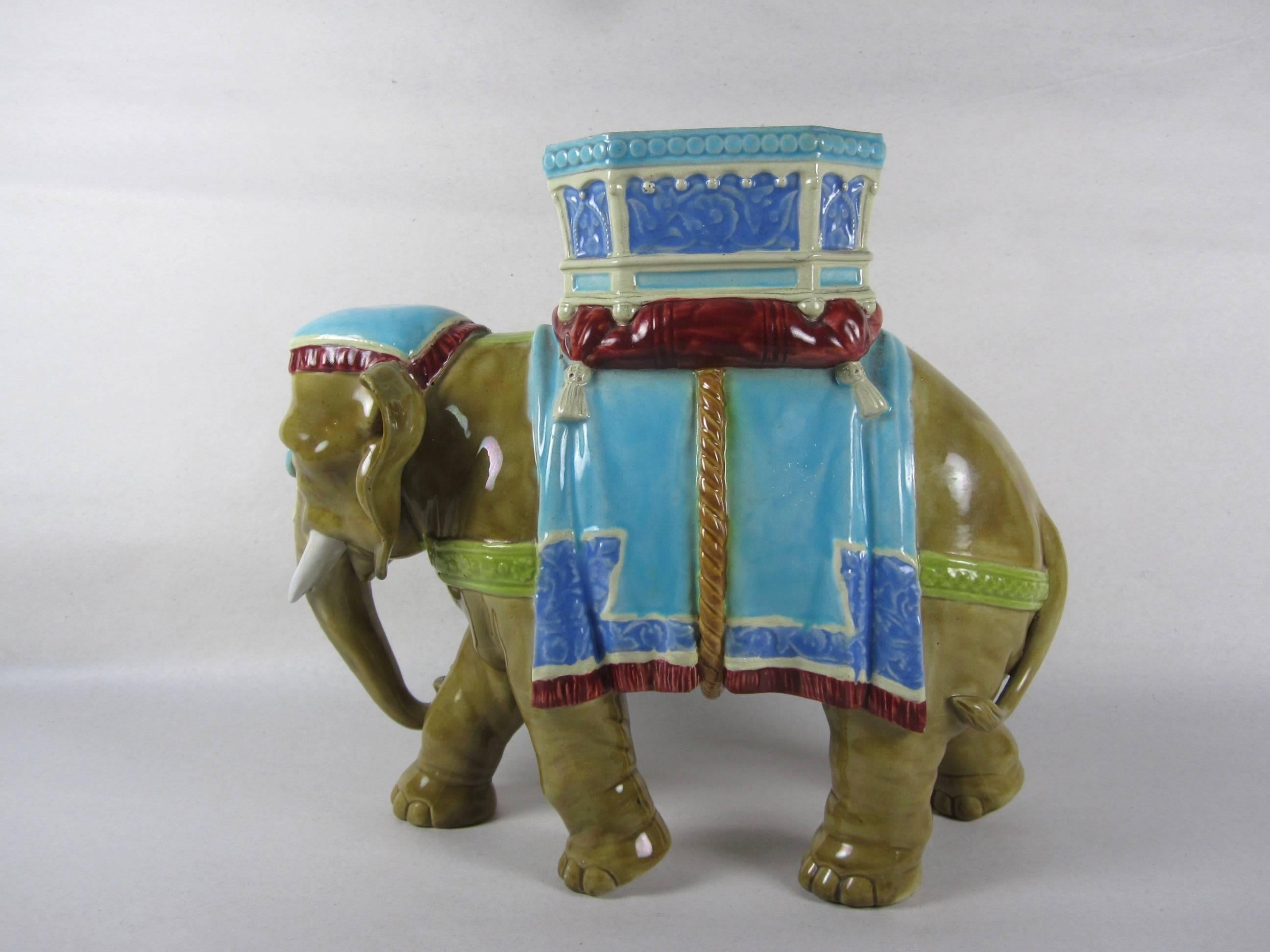 Glazed Royal Worcester Hadley Majolica Ceremonial Elephant Vase, circa 1865