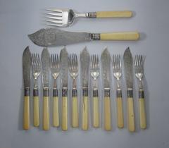 English Sheffield Bone and Silver-Plate Cased Fish Flatware Service for Six