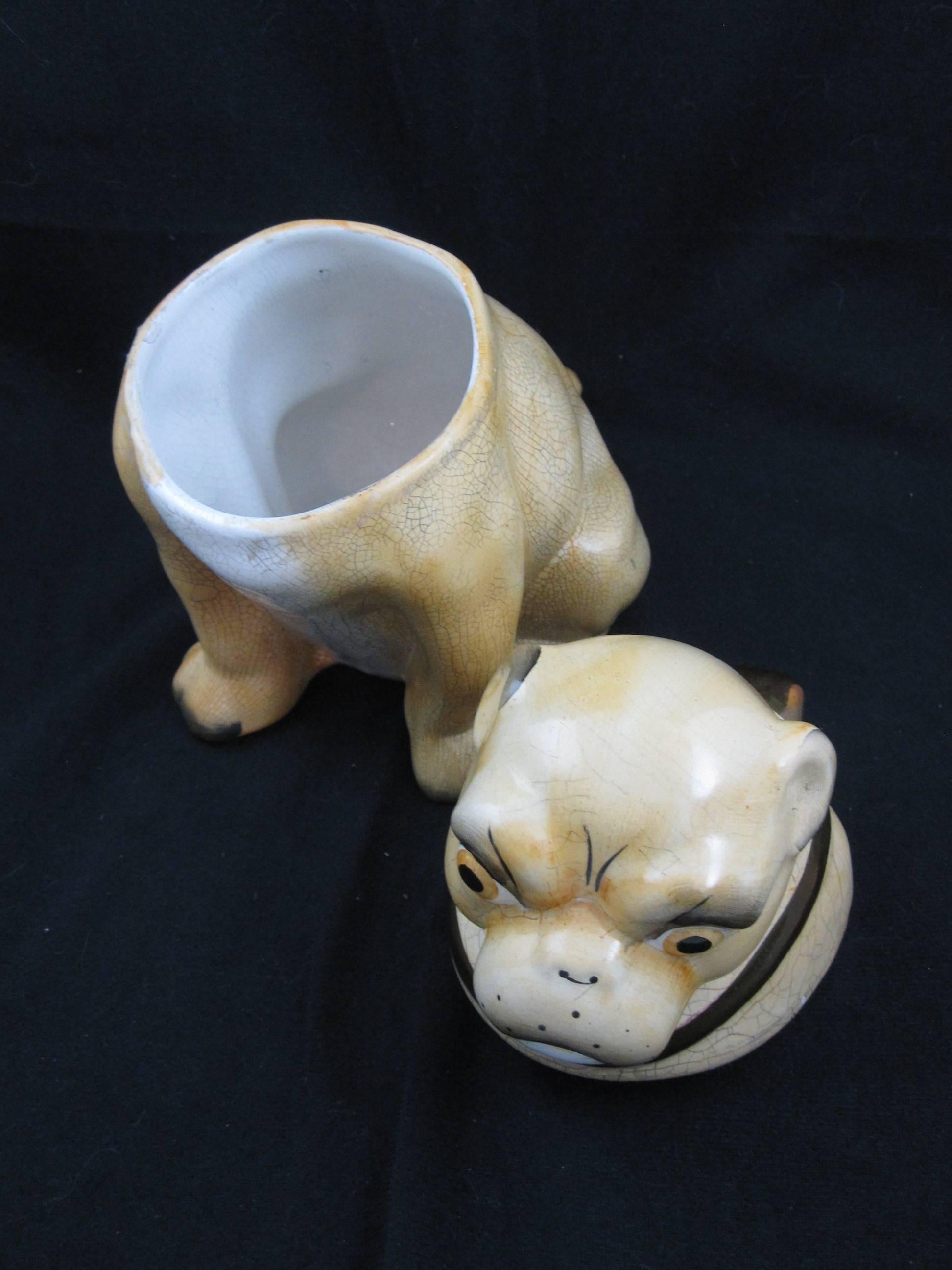 19th Century English Staffordshire Pug Dog Large Covered Jar In Good Condition In Philadelphia, PA