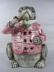 19th Century Majolica Large Smoking Bulldog Figural Tobacco Humidor