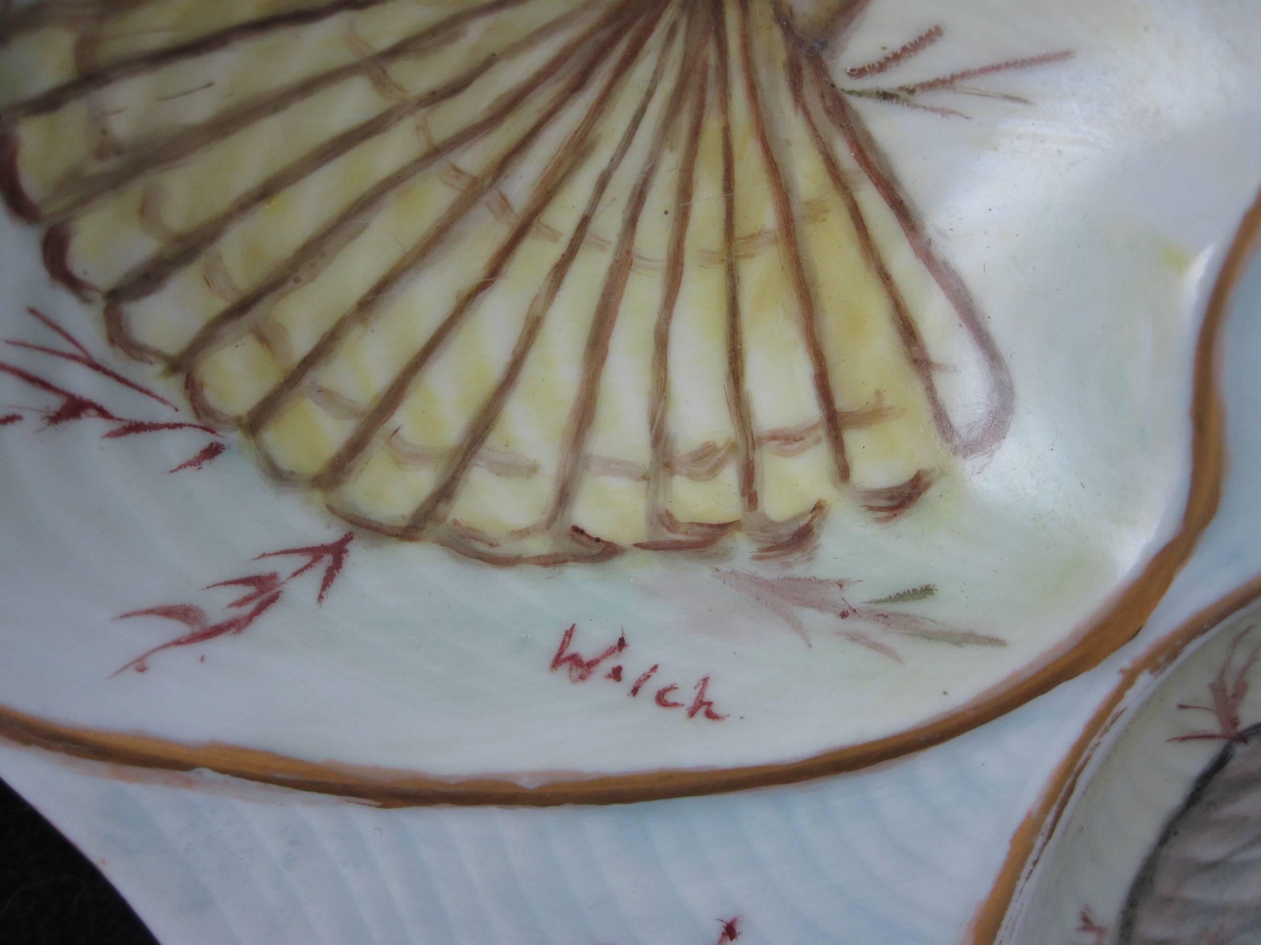 West German Hand-Painted Oceanic Porcelain Oyster Plate In Excellent Condition In Philadelphia, PA