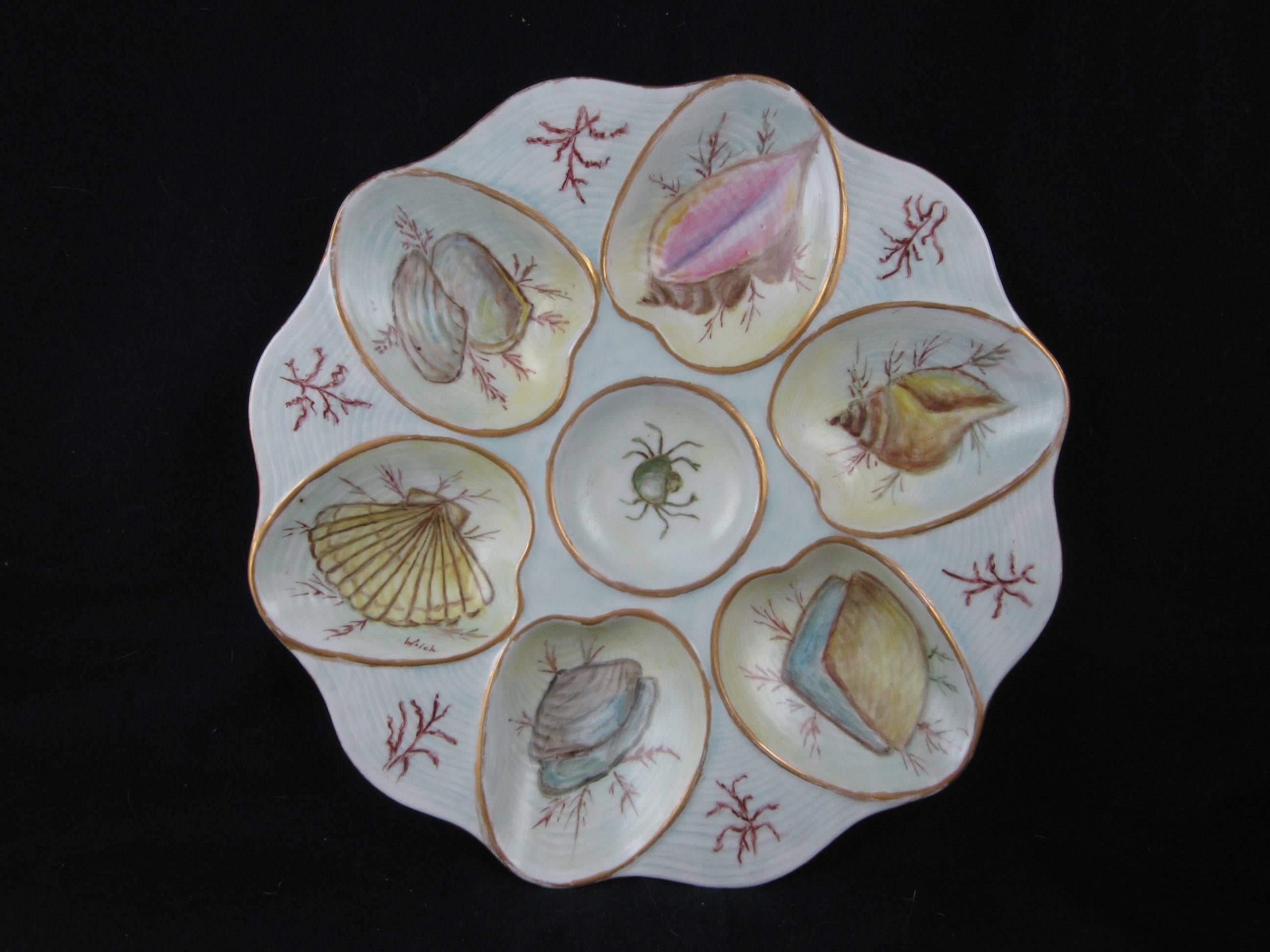 West German Hand-Painted Oceanic Porcelain Oyster Plate 2