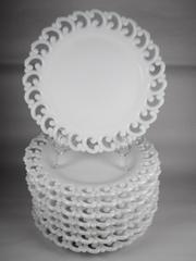 Lace Edged American Milk Glass Dinner Plates, Set of Eight