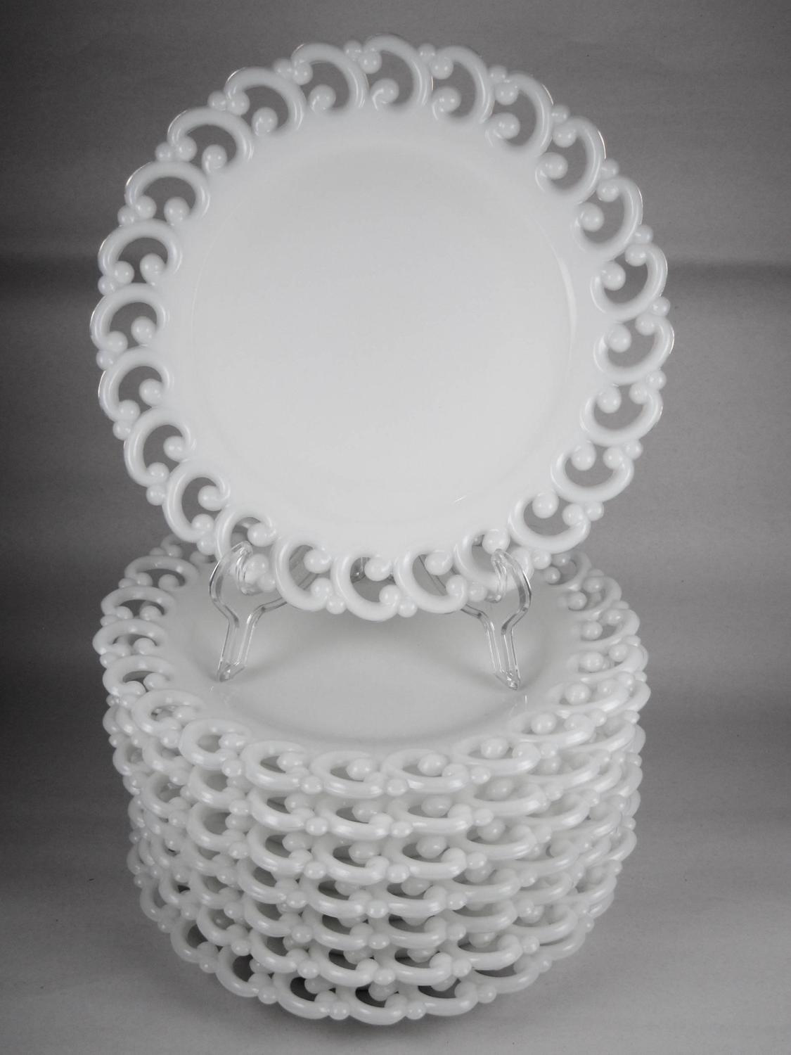 Lace Edged American Milk Glass Dinner Plates, Set of Eight at 1stdibs