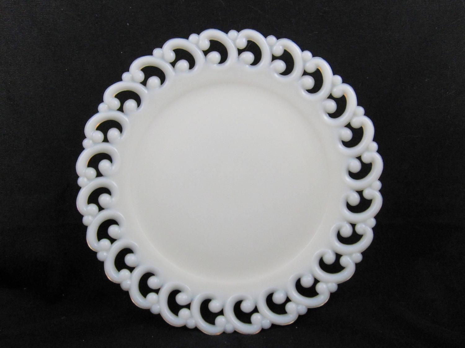 Lace Edged American Milk Glass Dinner Plates, Set of Eight at 1stdibs