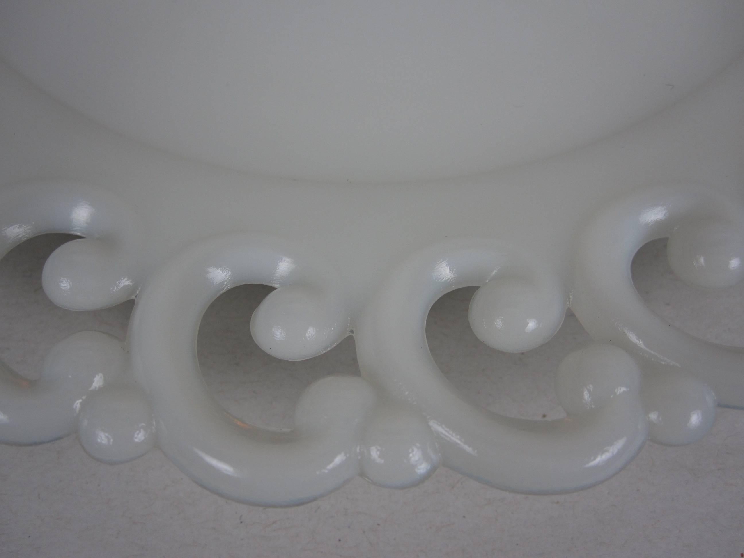 19th Century Lace Edged American Milk Glass Dinner Plates, Set of Eight