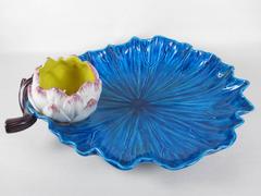 19th Century Royal Worcester Pond Lily Crudité & Dip Serving Platter