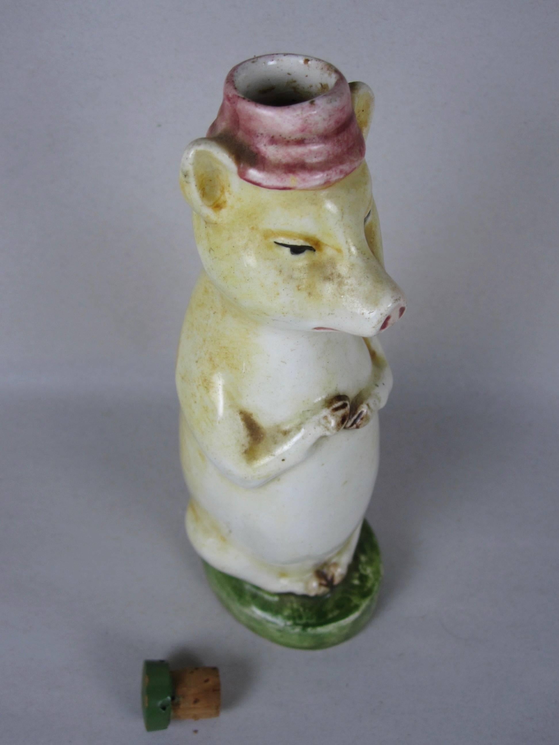 Ceramic Antique French Majolica Figural Pig Bottle