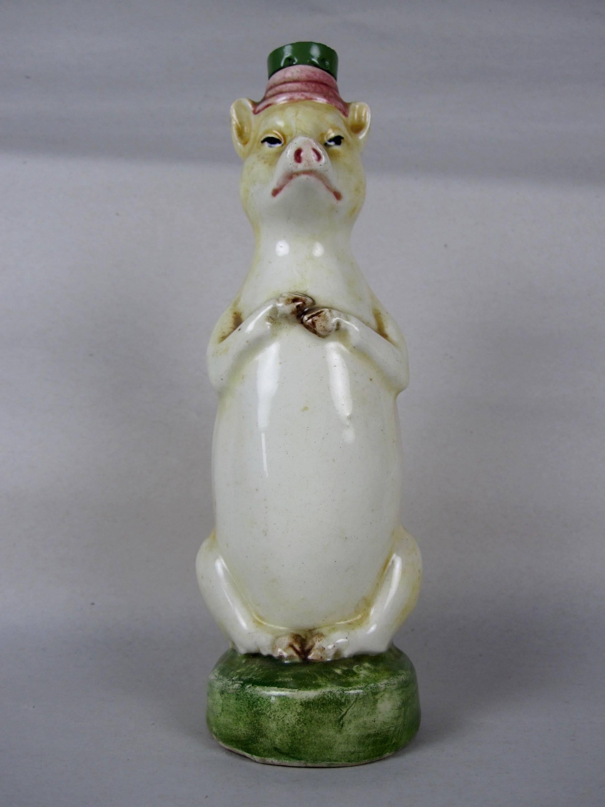 Aesthetic Movement Antique French Majolica Figural Pig Bottle