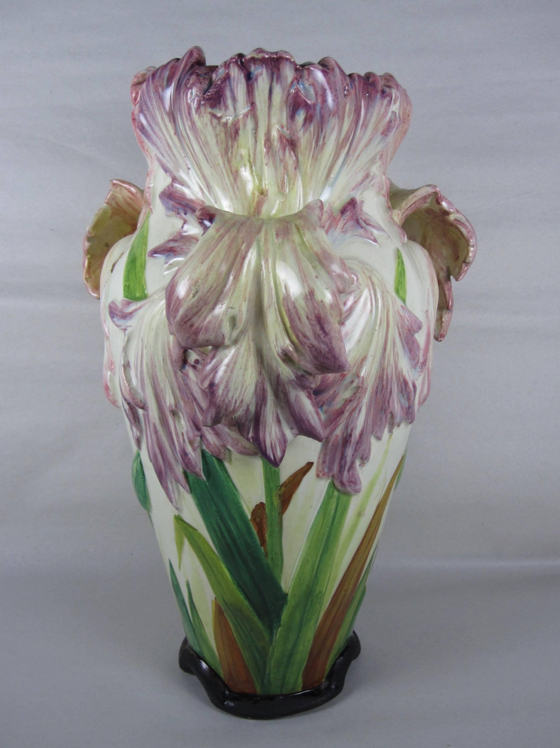 Aesthetic Movement  Delphin Massier, Vallauris Parrot Tulip Vase, Southern France Late 19th Century