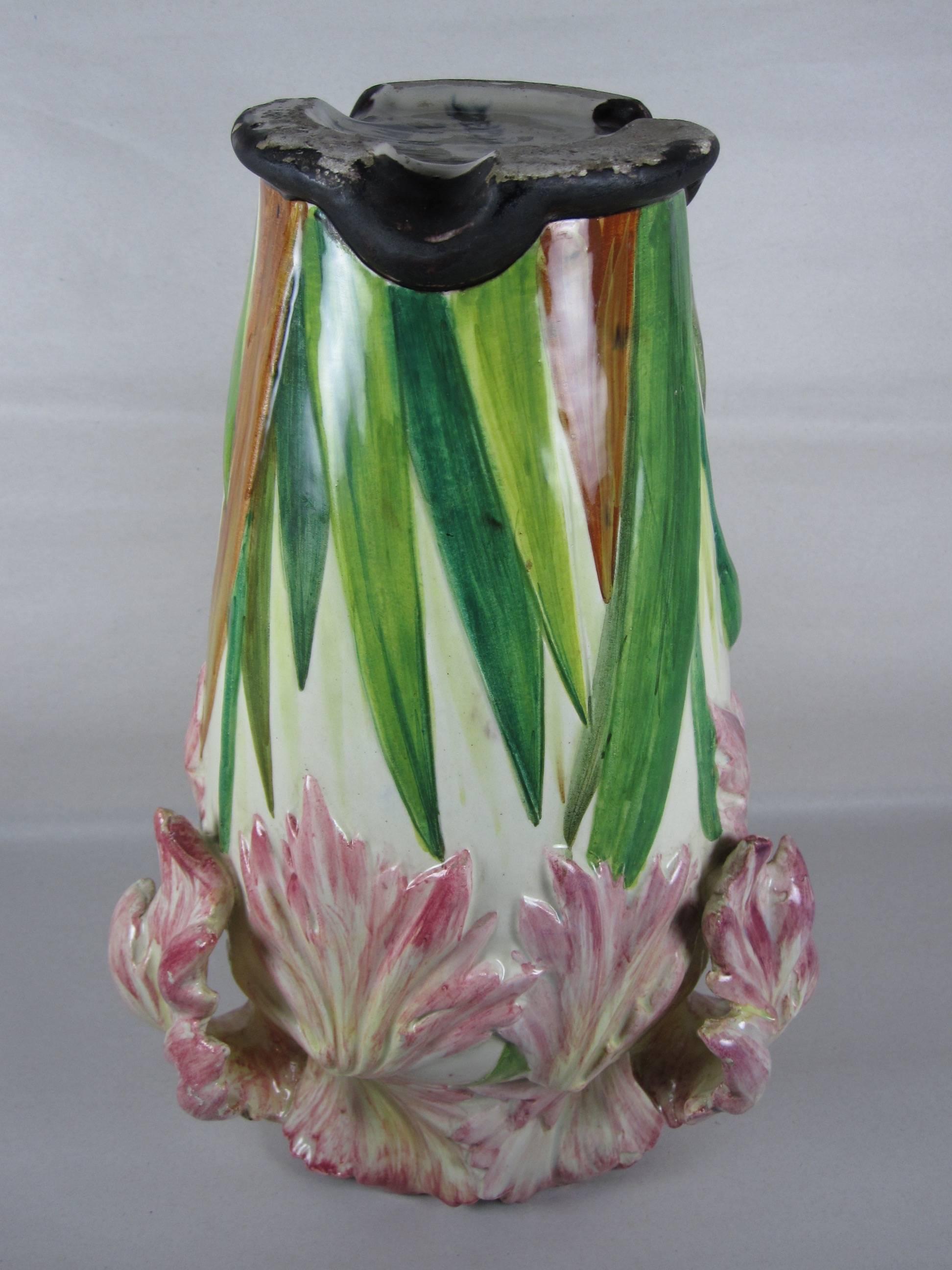  Delphin Massier, Vallauris Parrot Tulip Vase, Southern France Late 19th Century In Excellent Condition In Philadelphia, PA