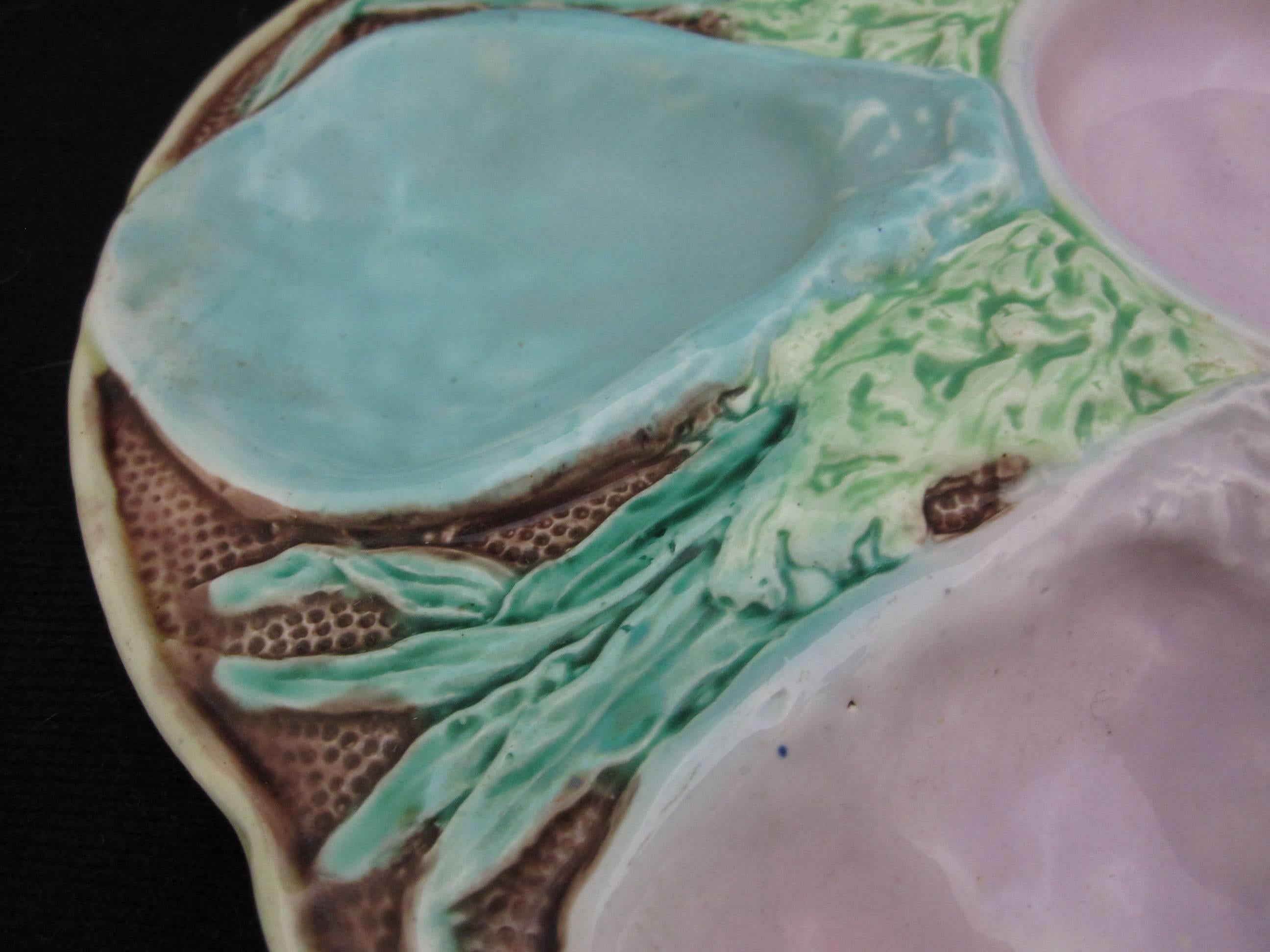 Aesthetic Movement Longchamps French Majolica Six Well Oyster Plate