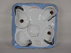 Trompe L'oeil Fringed Napkin over Shells Square Porcelain Oyster Plates, Pair