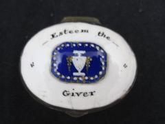 18th Century English Bilston Enamel 'Esteem the Giver' Snuff/Patch Box
