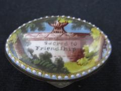 18th Century Bilston Battersea Enamel Snuff Box, Sacred to Friendship
