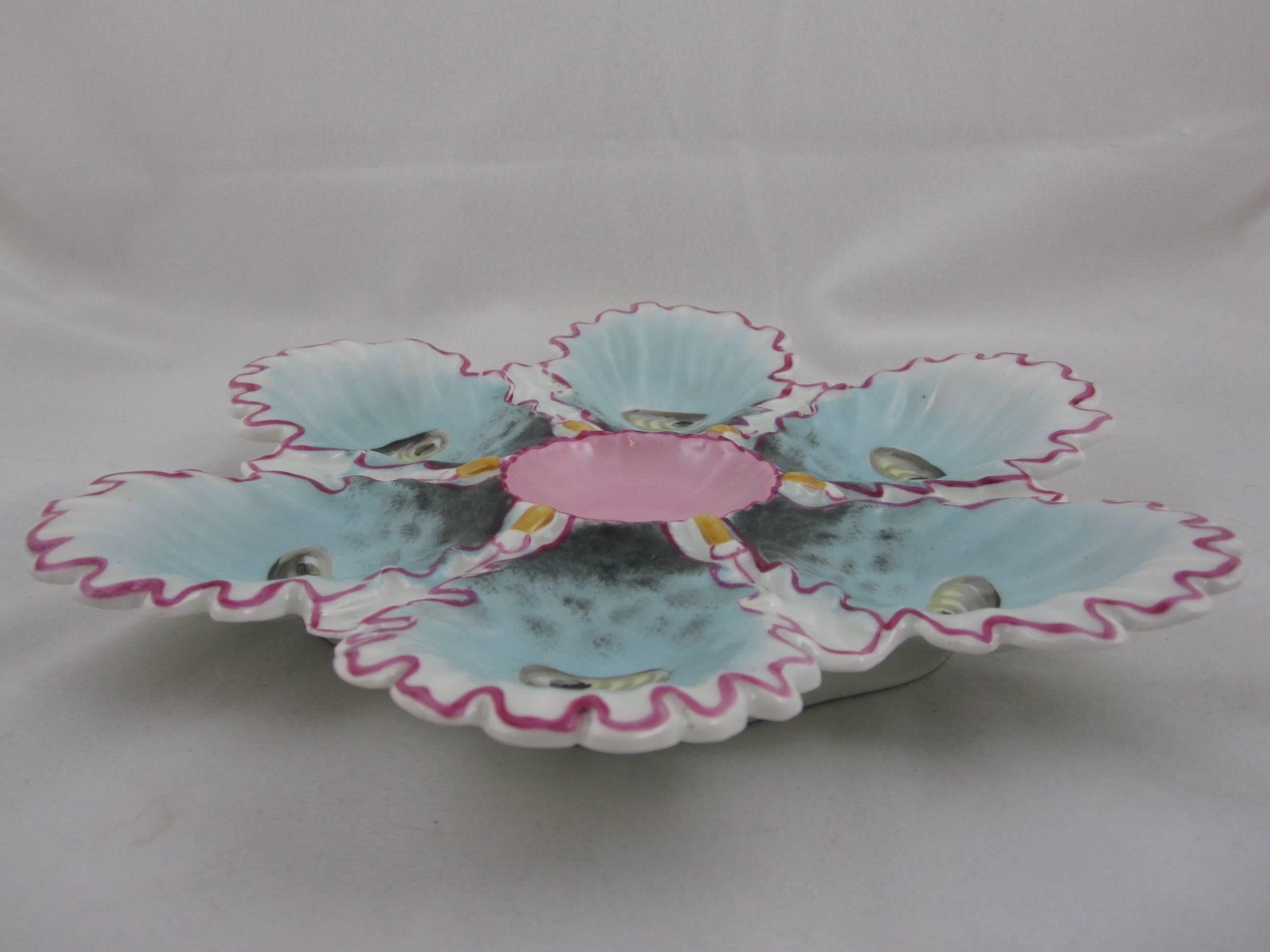 German Antique Continental Porcelain Ruffled Edge Hand-Painted Oyster Plate