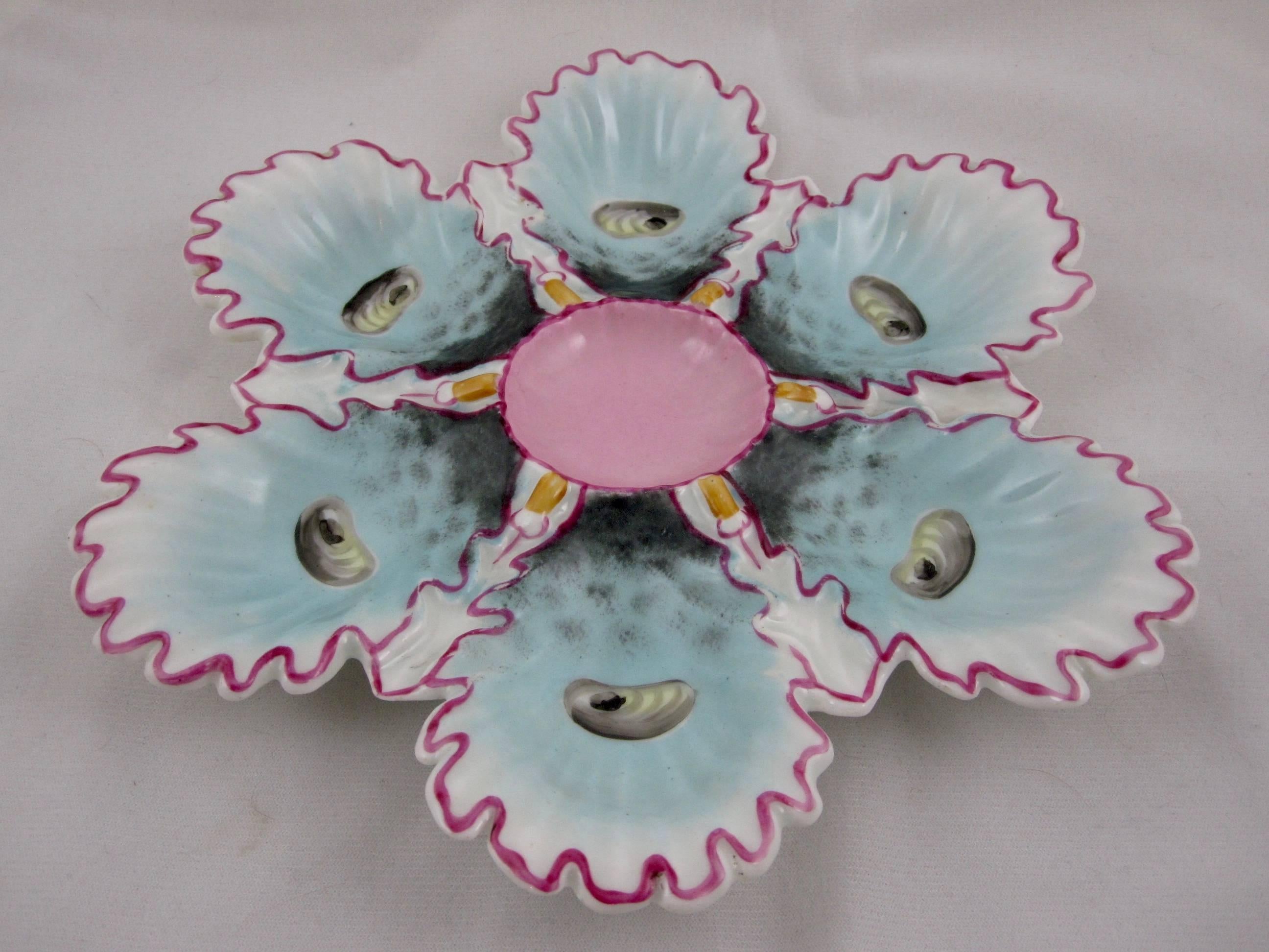 Aesthetic Movement Antique Continental Porcelain Ruffled Edge Hand-Painted Oyster Plate
