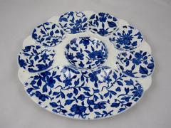 19th Century Minton Flow Blue Floral Transferware Oyster Plate
