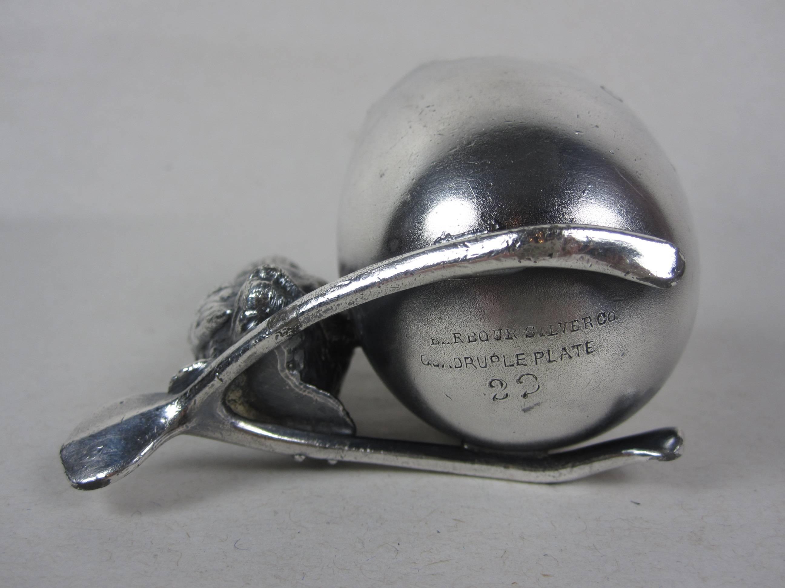 American 19th Century Silver Plate Bird & Egg Shell on Wishbone Engraved Toothpick Holder