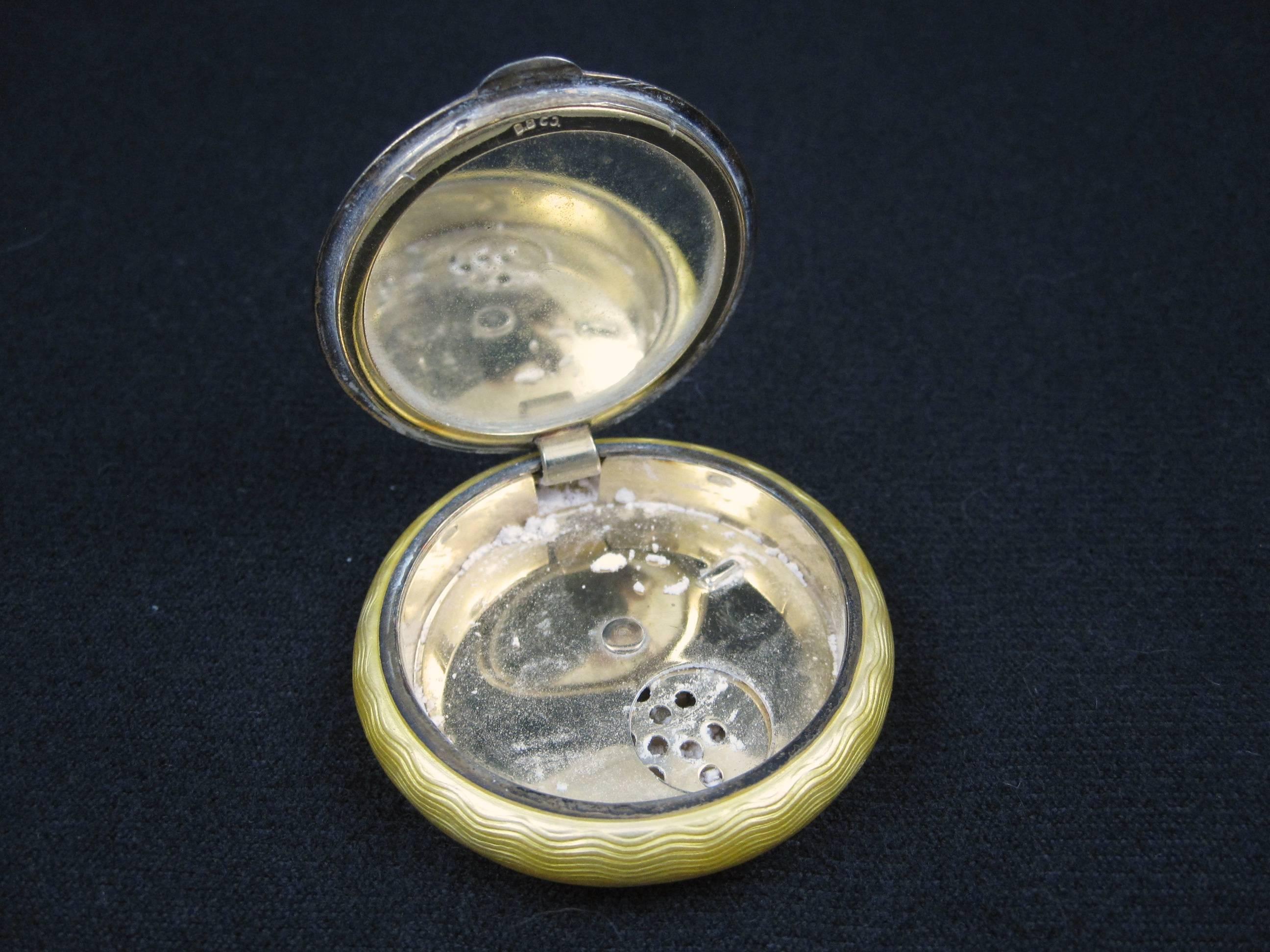 Unknown Yellow Guilloche Enamel Hand-Painted Floral and Sterling Silver Powder Compact
