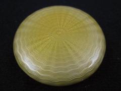 Yellow Guilloche Enamel Hand-Painted Floral and Sterling Silver Powder Compact
